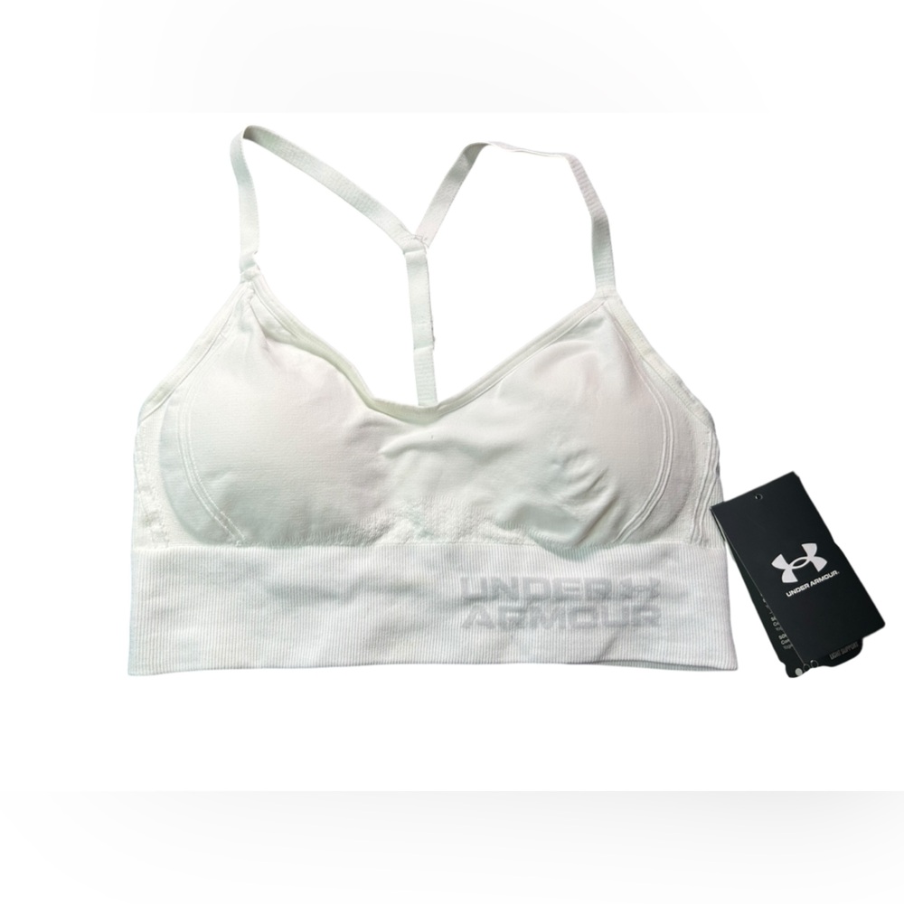 UNDER ARMOUR white light support Wirefree compression Pilates bra size S NWT